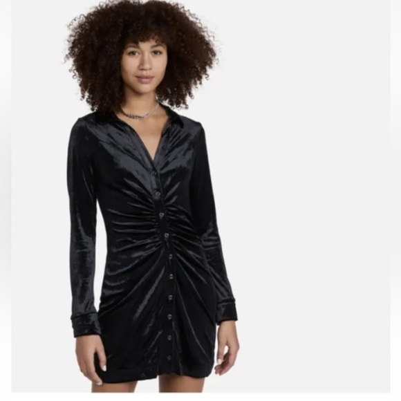 Free People Shayla Velvet Mini Dress in Black Button Up Size Small New - Picture 8 of 10